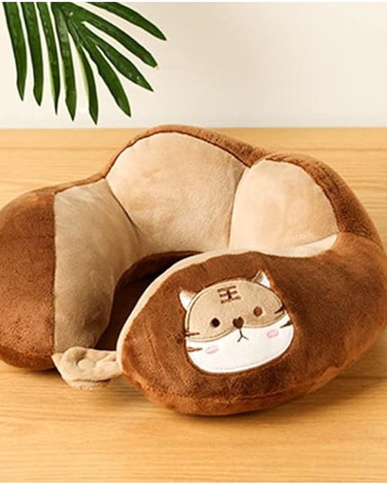 Perna de Calatorie, Pentru Gat si Cap, Umplutura din Bumbac,cu Model Brodat Pisica