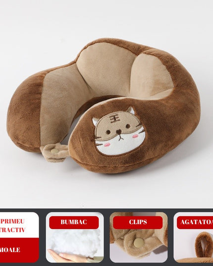 Perna de Calatorie, Pentru Gat si Cap, Umplutura din Bumbac,cu Model Brodat Pisica