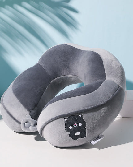 Perna de Calatorie, Pentru Gat si Cap, Umplutura din Bumbac,cu Model Brodat Urs