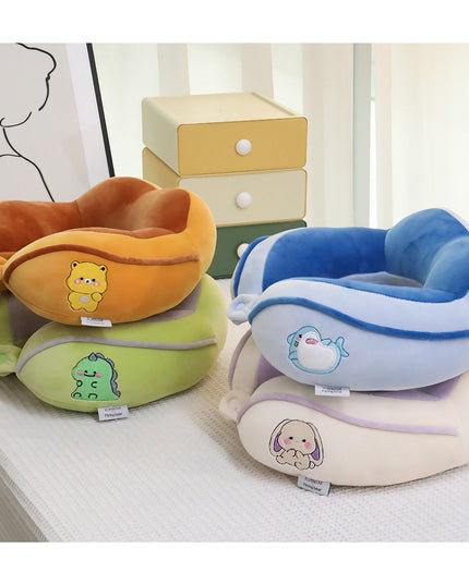 Perna de Calatorie, Pentru Gat si Cap, Umplutura din Bumbac,cu Model Brodat Urs