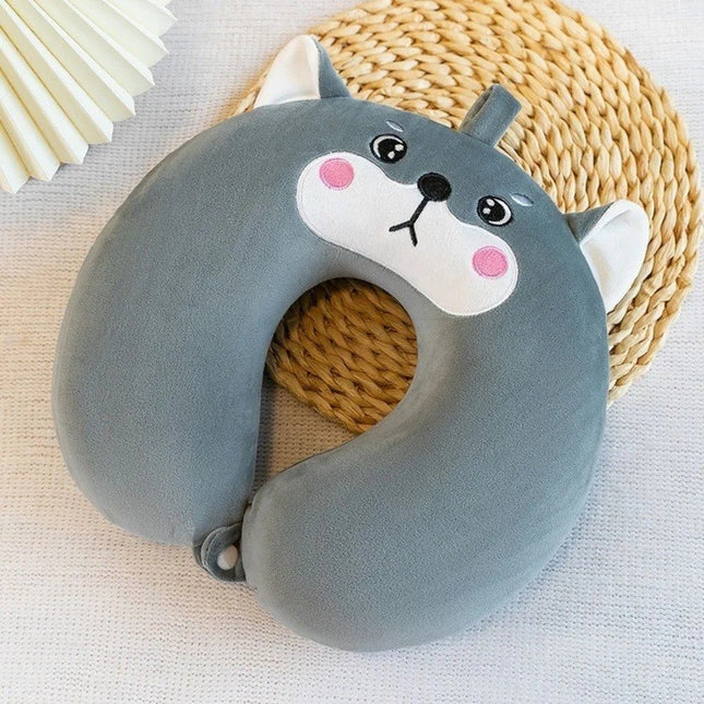 Perna de Calatorie in Forma de U, Pentru Gat si Cap, Umplutura din Spuma cu Memorie,Model Husky, Accesoriu de Voiaj, Birou, Masina, Sistem Prindere Capse