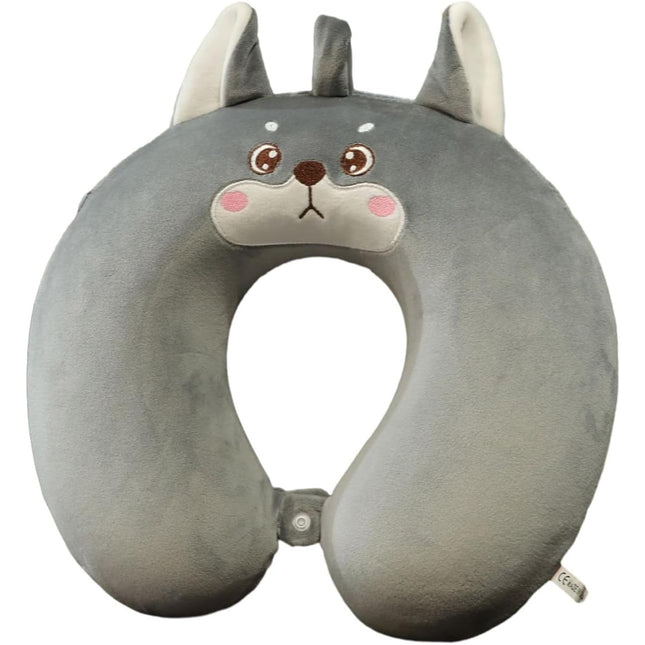 Perna de Calatorie in Forma de U, Pentru Gat si Cap, Umplutura din Spuma cu Memorie,Model Husky, Accesoriu de Voiaj, Birou, Masina, Sistem Prindere Capse