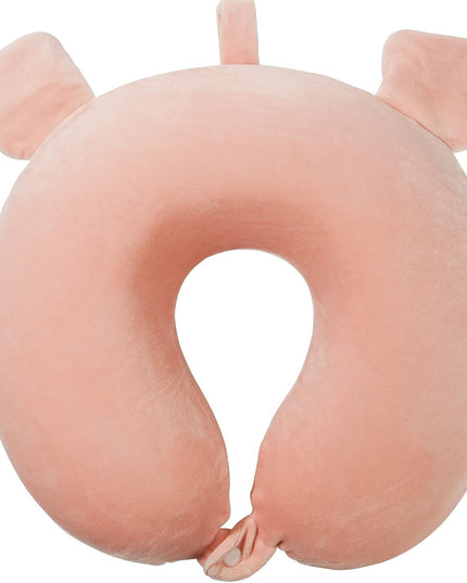 Perna de Calatorie in Forma de U, Pentru Gat si Cap, Umplutura din Spuma cu Memorie,Model Purcelus, Accesoriu de Voiaj, Birou, Masina, Sistem Prindere Capse