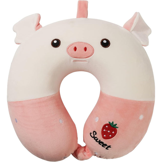 Perna de Calatorie in Forma de U, Pentru Gat si Cap, Umplutura din Spuma cu Memorie,Model Purcelus, Accesoriu de Voiaj, Birou, Masina, Sistem Prindere Capse