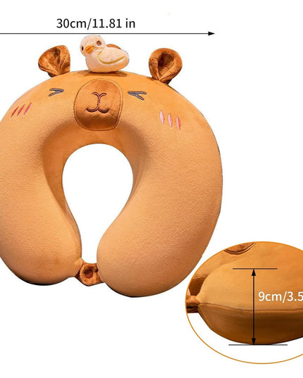 Perna de Calatorie in Forma de U, Pentru Gat si Cap, Umplutura din Spuma cu Memorie,Model Capybara, Accesoriu de Voiaj, Birou, Masina, Sistem Prindere Capse