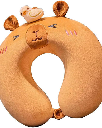 Perna de Calatorie in Forma de U, Pentru Gat si Cap, Umplutura din Spuma cu Memorie,Model Capybara, Accesoriu de Voiaj, Birou, Masina, Sistem Prindere Capse