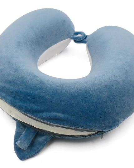 Perna de Calatorie in Forma de U, Pentru Gat si Cap, Umplutura din Spuma cu Memorie,Model Rechin, Accesoriu de Voiaj, Birou, Masina, Sistem Prindere Capse