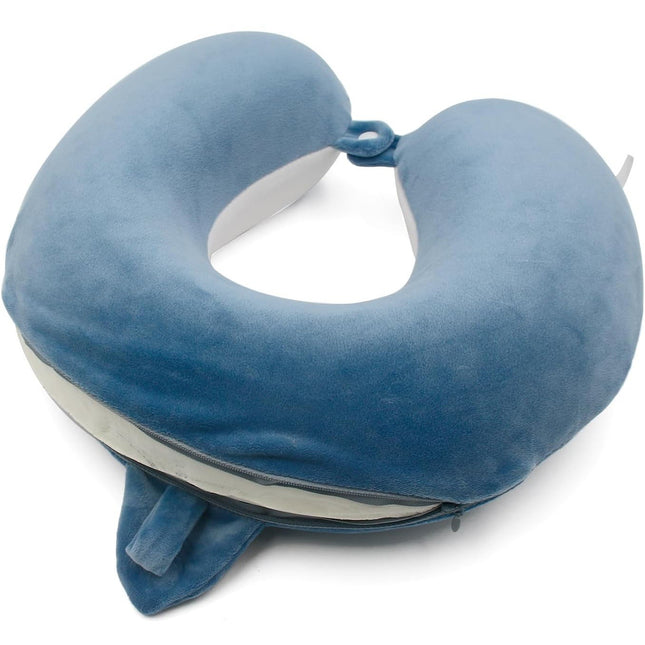 Perna de Calatorie in Forma de U, Pentru Gat si Cap, Umplutura din Spuma cu Memorie,Model Rechin, Accesoriu de Voiaj, Birou, Masina, Sistem Prindere Capse