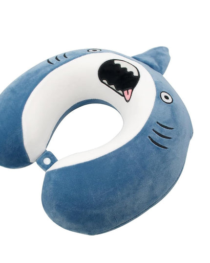 Perna de Calatorie in Forma de U, Pentru Gat si Cap, Umplutura din Spuma cu Memorie,Model Rechin, Accesoriu de Voiaj, Birou, Masina, Sistem Prindere Capse