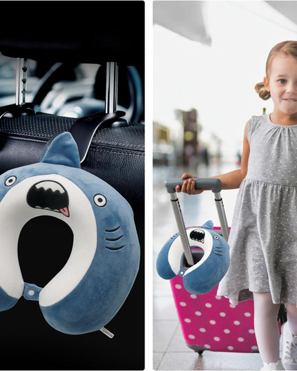 Perna de Calatorie in Forma de U, Pentru Gat si Cap, Umplutura din Spuma cu Memorie,Model Rechin, Accesoriu de Voiaj, Birou, Masina, Sistem Prindere Capse