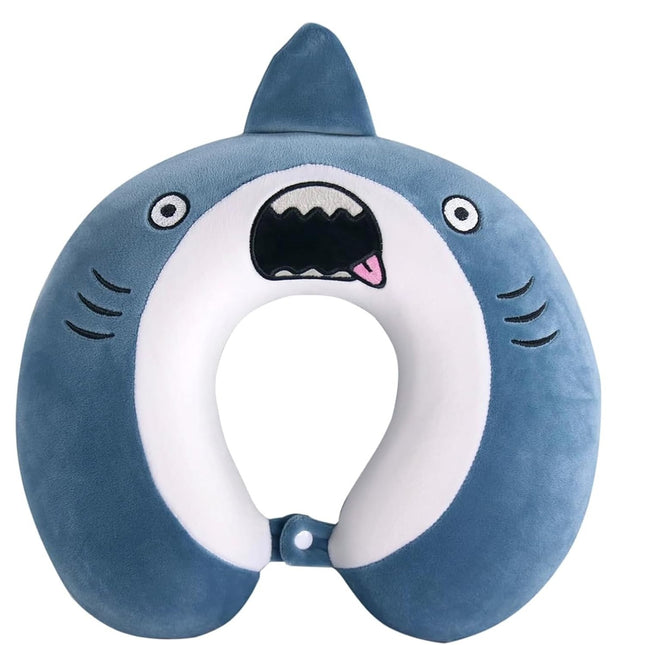 Perna de Calatorie in Forma de U, Pentru Gat si Cap, Umplutura din Spuma cu Memorie,Model Rechin, Accesoriu de Voiaj, Birou, Masina, Sistem Prindere Capse