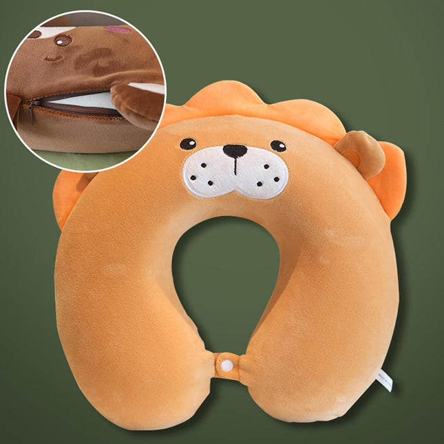 Perna de Calatorie in Forma de U, Pentru Gat si Cap, Umplutura din Spuma cu Memorie,Model Leu, Accesoriu de Voiaj, Birou, Masina, Sistem Prindere Capse
