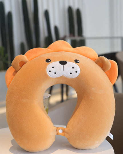 Perna de Calatorie in Forma de U, Pentru Gat si Cap, Umplutura din Spuma cu Memorie,Model Leu, Accesoriu de Voiaj, Birou, Masina, Sistem Prindere Capse