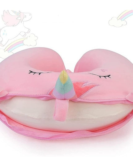 Perna de Calatorie in Forma de U, Pentru Gat si Cap, Umplutura din Spuma cu Memorie,Model Unicorn, Accesoriu de Voiaj, Birou, Masina, Sistem Prindere Capse