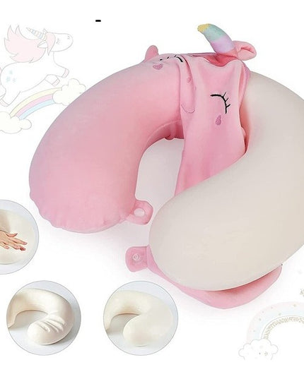 Perna de Calatorie in Forma de U, Pentru Gat si Cap, Umplutura din Spuma cu Memorie,Model Unicorn, Accesoriu de Voiaj, Birou, Masina, Sistem Prindere Capse