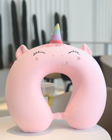 Perna de Calatorie in Forma de U, Pentru Gat si Cap, Umplutura din Spuma cu Memorie,Model Unicorn, Accesoriu de Voiaj, Birou, Masina, Sistem Prindere Capse