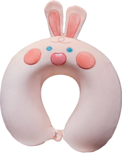 Perna de Calatorie in Forma de U, Pentru Gat si Cap, Umplutura din Spuma cu Memorie,Model Iepuras, Accesoriu de Voiaj, Birou, Masina, Sistem Prindere Capse