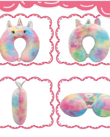 Perna de Calatorie in Forma de U, Pentru Gat si Cap, Umplutura din Spuma cu Memorie,Model Unicorn, Accesoriu de Voiaj, Birou, Masina, Sistem Prindere Capse