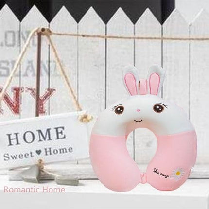 Perna de Calatorie in Forma de U, Pentru Gat si Cap, Umplutura din Spuma cu Memorie,Model Iepuras, Accesoriu de Voiaj, Birou, Masina, Sistem Prindere Capse