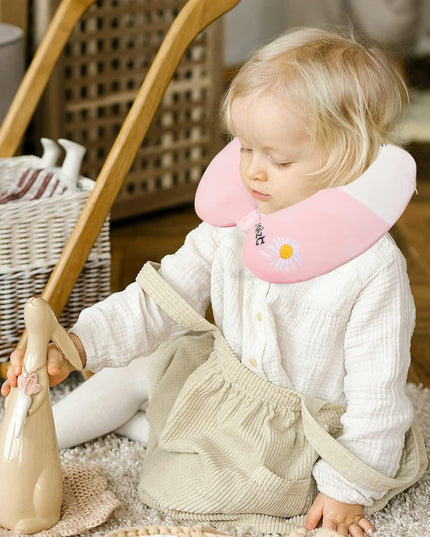 Perna de Calatorie in Forma de U, Pentru Gat si Cap, Umplutura din Spuma cu Memorie,Model Iepuras, Accesoriu de Voiaj, Birou, Masina, Sistem Prindere Capse