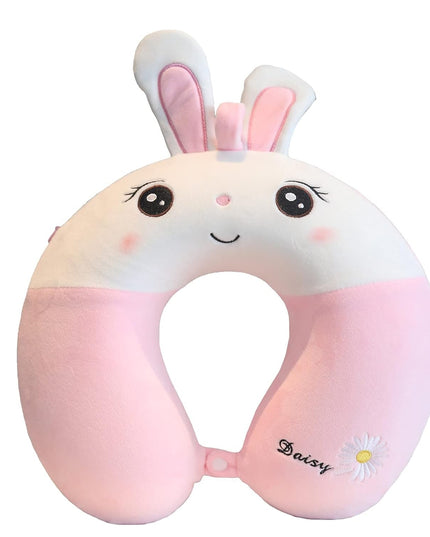 Perna de Calatorie in Forma de U, Pentru Gat si Cap, Umplutura din Spuma cu Memorie,Model Iepuras, Accesoriu de Voiaj, Birou, Masina, Sistem Prindere Capse