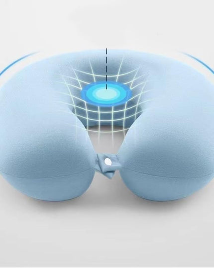 Perna de Calatorie in Forma de U, Pentru Gat si Cap, Umplutura din Spuma cu Memorie,Sistem Prindere Capse, de Depozitare, Bleu