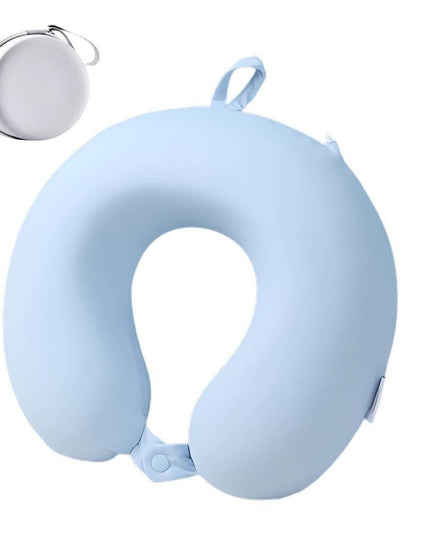Perna de Calatorie in Forma de U, Pentru Gat si Cap, Umplutura din Spuma cu Memorie,Sistem Prindere Capse, de Depozitare, Bleu