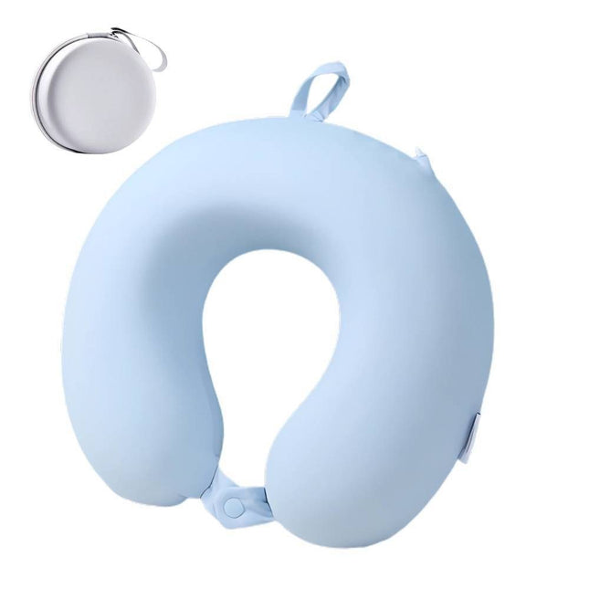 Perna de Calatorie in Forma de U, Pentru Gat si Cap, Umplutura din Spuma cu Memorie,Sistem Prindere Capse, de Depozitare, Bleu