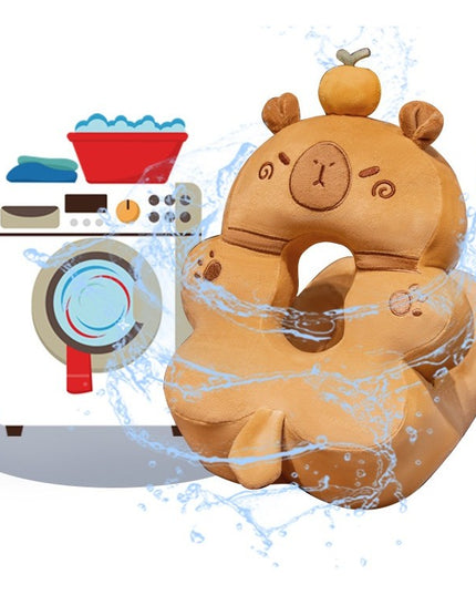 Perna din Spuma, pentru Birou, Calatorii, Model Capybara, Lavabila, Umplutura de Bumbac, Spatiu Cap in Forma de 8