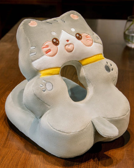 Perna din Spuma, pentru Birou, Calatorii, Model Pisica, Lavabila, Umplutura de Bumbac, Spatiu Cap in Forma de 8