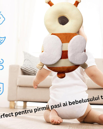 Perna tip Rucsac pentru Protectia Capului, Tetiera tip Albina, pentru Bebelusi, Design tip Plasa,180 g