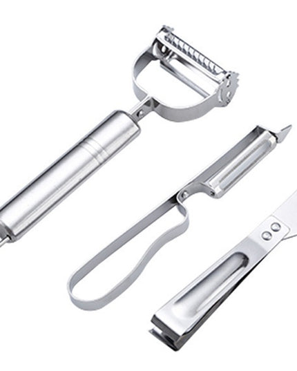 Accesorii de Curatat Decojit Fructe Legume, 3 Piese, Feliator Cutit Decojitor, Legume si Fructe, din Otel Inoxidabil, cu Maner