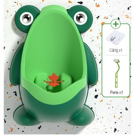Pisoar pentru Baieti, 0-8 Ani, in Forma de Broasca, Perie Inclusa, Montare pe Perete, Carlig Autoadeziv Inclus
