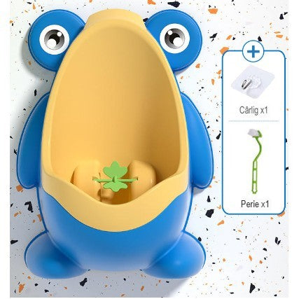 Pisoar pentru Baieti, 0-8 Ani, in Forma de Broasca, Perie Inclusa, Montare pe Perete, Carlig Autoadeziv Inclus