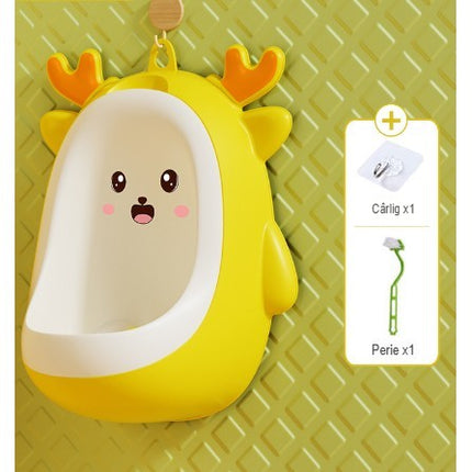 Pisoar pentru Baieti, 0-8 Ani, in Forma de Cerb, Perie Inclusa, Montare pe Perete, Carlig Autoadeziv Inclus