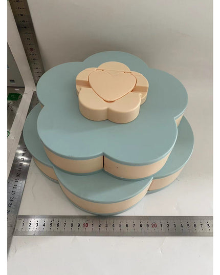 Tava pentru Servire, pentru Fructe / Legume / Snackuri, cu Sertare, Deschidere Rotativa, pe 2 Straturi, in Forma de Floare