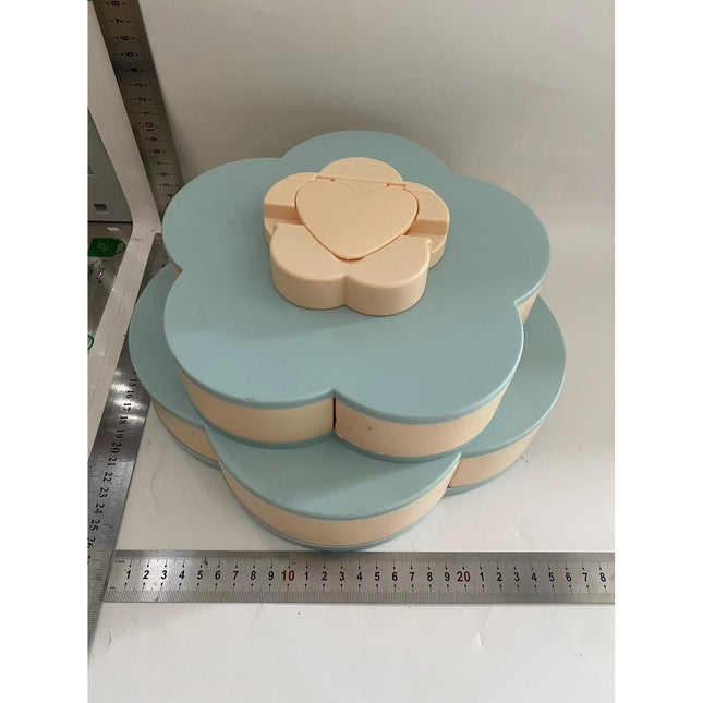 Tava pentru Servire, pentru Fructe / Legume / Snackuri, cu Sertare, Deschidere Rotativa, pe 2 Straturi, in Forma de Floare