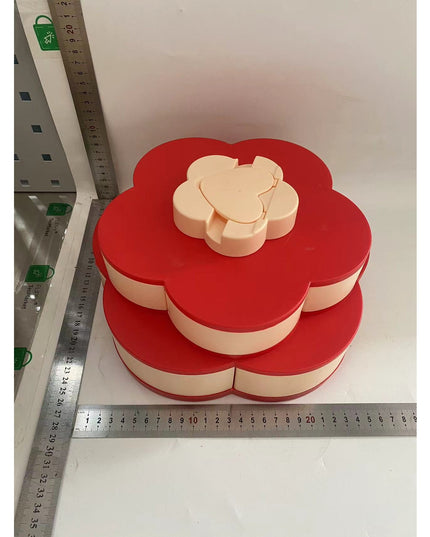 Tava pentru Servire, pentru Fructe / Legume / Snackuri, cu Sertare, Deschidere Rotativa, pe 2 Straturi, in Forma de Floare