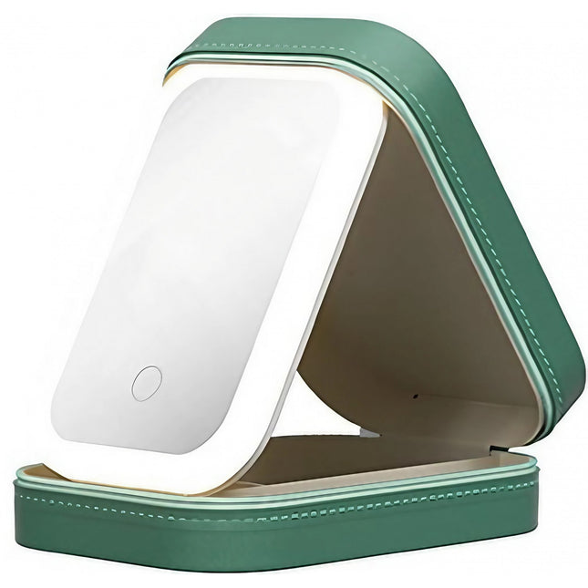 Portfard, Geanta Cosmetice, cu Oglinda LED, 3 Moduri de Lumina, Incarcare USB, Baterie 1200 mAh, pentru Organizarea Cosmeticelor, 4 Compartimente, Imitatie Piele,16.5x11.5x6 cm