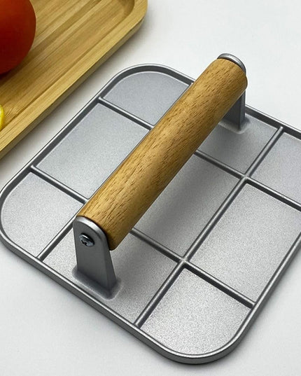 Presa Manuala pentru Carne, din Aliaj de Aluminiu, Maner din Lemn, Presa pentru Burgeri, Usor de Curatat si Folosit, Patrata