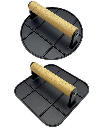 Presa Manuala pentru Carne, din Aliaj de Aluminiu, Maner din Lemn, Presa pentru Burgeri, Usor de Curatat si Folosit, Patrata,Neagra