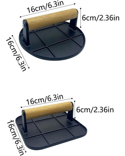 Presa Manuala pentru Carne, din Aliaj de Aluminiu, Maner din Lemn, Presa pentru Burgeri, Usor de Curatat si Folosit, Patrata,Neagra