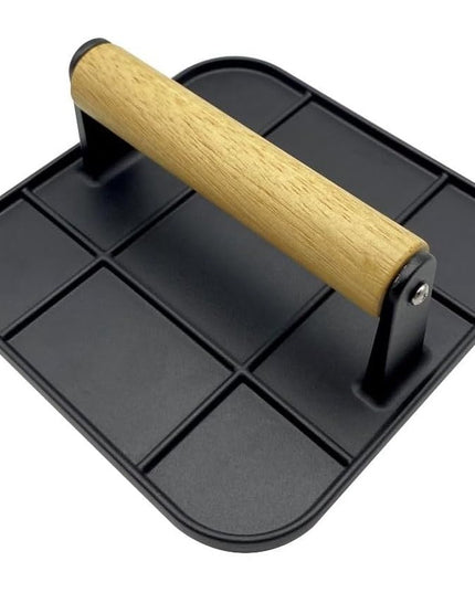 Presa Manuala pentru Carne, din Aliaj de Aluminiu, Maner din Lemn, Presa pentru Burgeri, Usor de Curatat si Folosit, Patrata,Neagra