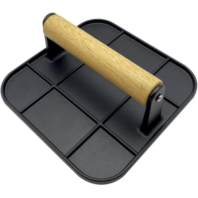 Presa Manuala pentru Carne, din Aliaj de Aluminiu, Maner din Lemn, Presa pentru Burgeri, Usor de Curatat si Folosit, Patrata,Neagra