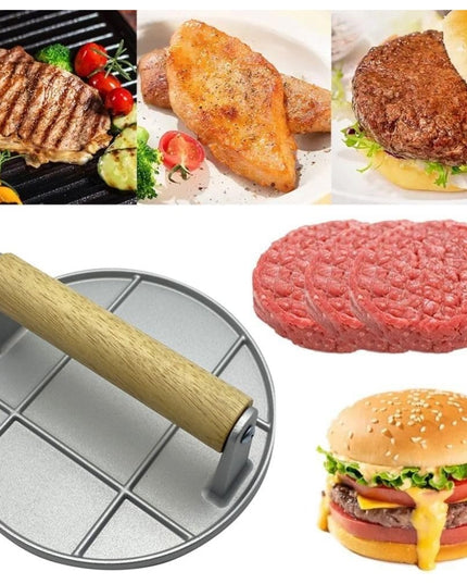 Presa Manuala pentru Carne, din Aliaj de Aluminiu, Maner din Lemn, Presa pentru Burgeri, Usor de Curatat si Folosit, Rotunda