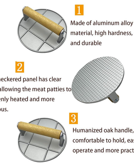 Presa Manuala pentru Carne, din Aliaj de Aluminiu, Maner din Lemn, Presa pentru Burgeri, Usor de Curatat si Folosit, Rotunda