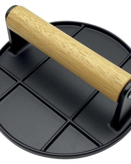 Presa Manuala pentru Carne, din Aliaj de Aluminiu, Maner din Lemn, Presa pentru Burgeri, Usor de Curatat si Folosit, Rotunda,Neagra