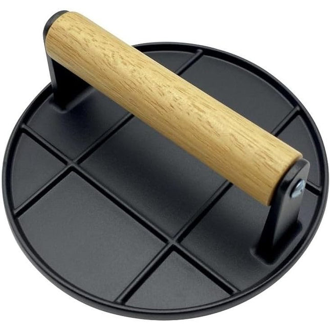 Presa Manuala pentru Carne, din Aliaj de Aluminiu, Maner din Lemn, Presa pentru Burgeri, Usor de Curatat si Folosit, Rotunda,Neagra