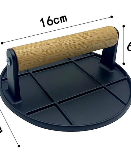 Presa Manuala pentru Carne, din Aliaj de Aluminiu, Maner din Lemn, Presa pentru Burgeri, Usor de Curatat si Folosit, Rotunda,Neagra