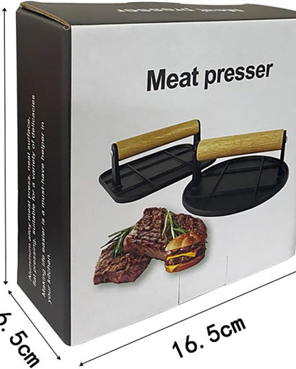 Presa Manuala pentru Carne, din Aliaj de Aluminiu, Maner din Lemn, Presa pentru Burgeri, Usor de Curatat si Folosit, Rotunda,Neagra